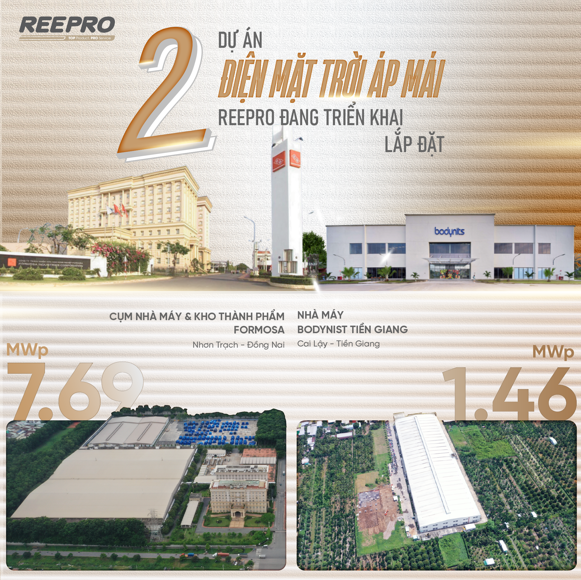 2 Dự án điện mặt trời áp mái nổi bật đang được REEPRO triển khai lắp đặt